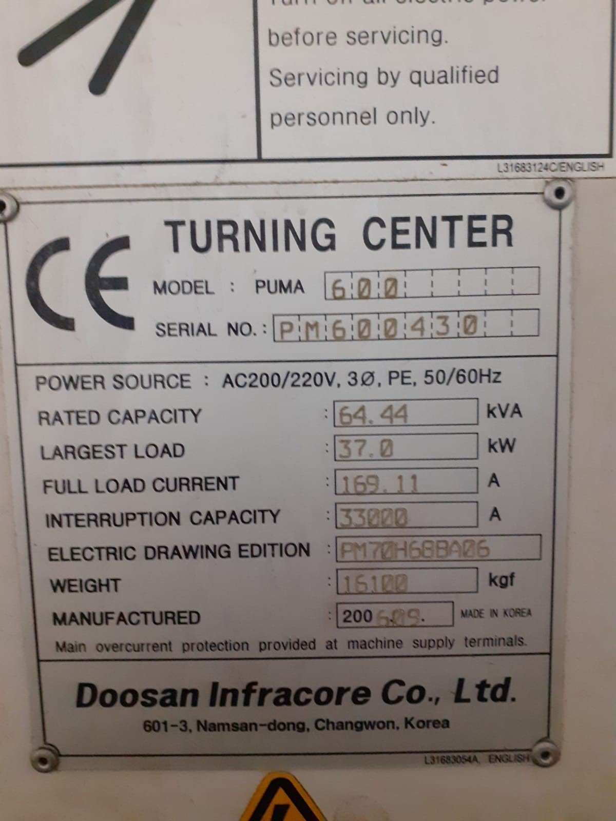 SOLD - 2006 Doosan Puma 600 CNC Lathe - Image 13